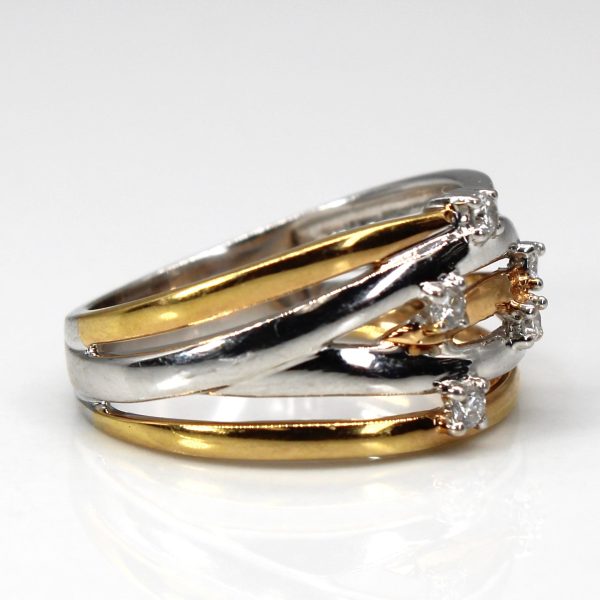 Two Tone Gold Diamond Crossover Ring | 0.10ctw | SZ 6 | on Sale