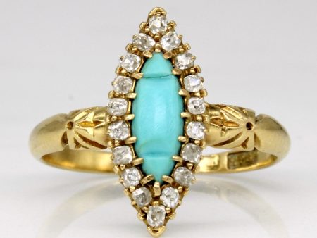 Vintage Turquoise & Diamond Halo Ring | 0.40ct, 0.18ctw | SZ 7.25 | For Sale