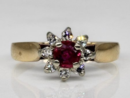 Synthetic Ruby & Diamond Cluster Ring | 0.25ct, 0.08ctw | SZ 5 | Online