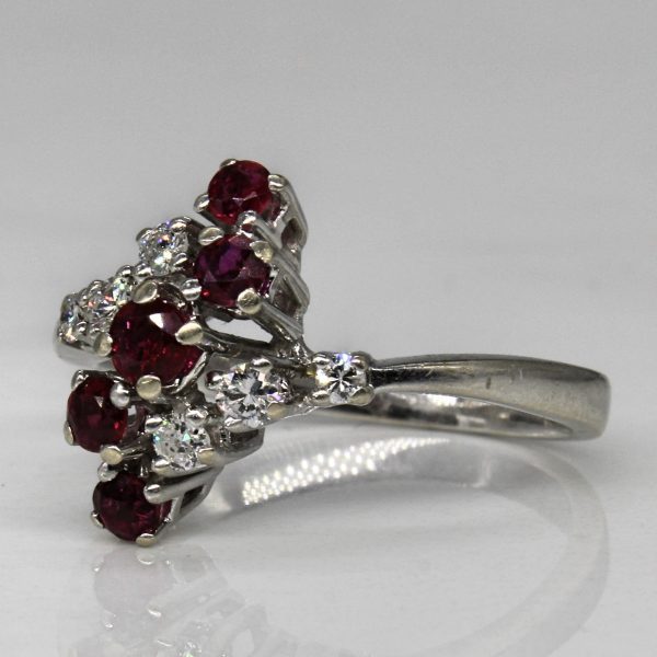 Synthetic Ruby & Diamond Waterfall Ring | 0.50ctw, 0.15ctw | SZ 8 | Cheap