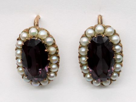 Vintage Synthetic Colour Change Sapphire & Natural Pearl Drop Earrings | 6.20ctw | For Sale