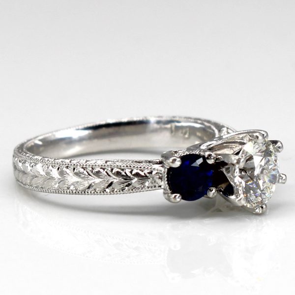 Three Stone Diamond & Sapphire Engagement Ring | 0.77ctw VS2 H | 0.70ctw | SZ 5.75 | Online Hot Sale