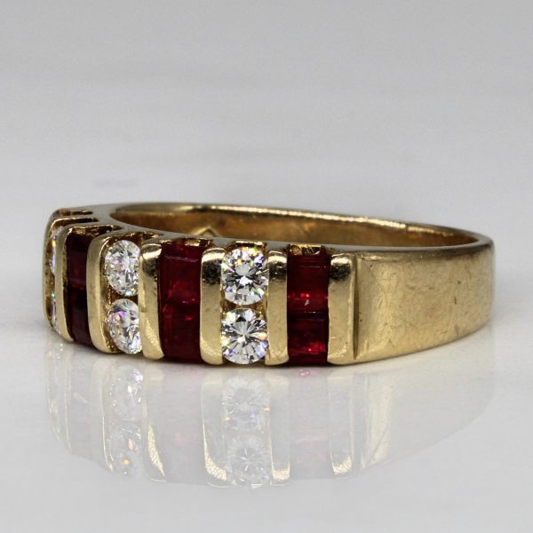 Tension Set Synthetic Ruby & Diamond Ring | 0.75ctw, 0.36ctw | SZ 7 | For Sale