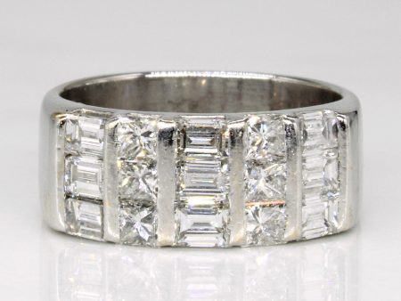 Triple Row Princess & Baguette Cut Diamond Ring | 1.78ctw | SZ 5.25 | For Sale