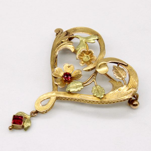 Tourmaline & Glass Heart Brooch | 0.10ctw, 0.03ctw | on Sale