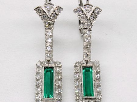 Synthetic Emerald & Natural Diamond Drop Earrings | 0.60ctw, 0.56ctw | Online Hot Sale