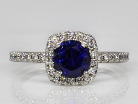 Synthetic Sapphire & Diamond Halo Engagement Ring | 1.30ct, 0.37ctw | SZ 9 | Supply