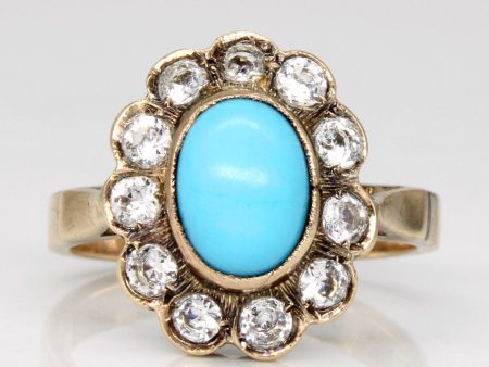 Turquoise & Paste Glass Halo Ring | 1.75ct, 0.55ctw | SZ 5.5 | Hot on Sale