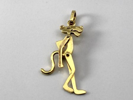 Yellow Gold Pink Panther Cartoon Pendant For Sale