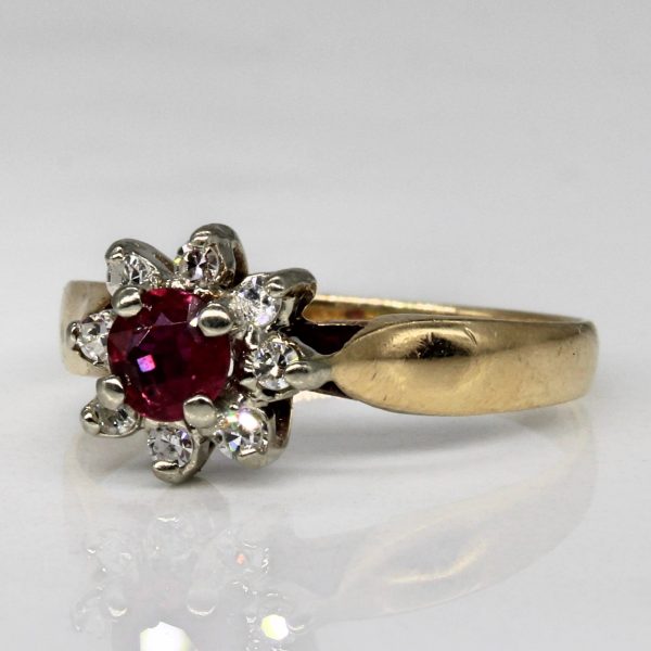 Synthetic Ruby & Diamond Cluster Ring | 0.25ct, 0.08ctw | SZ 5 | Online