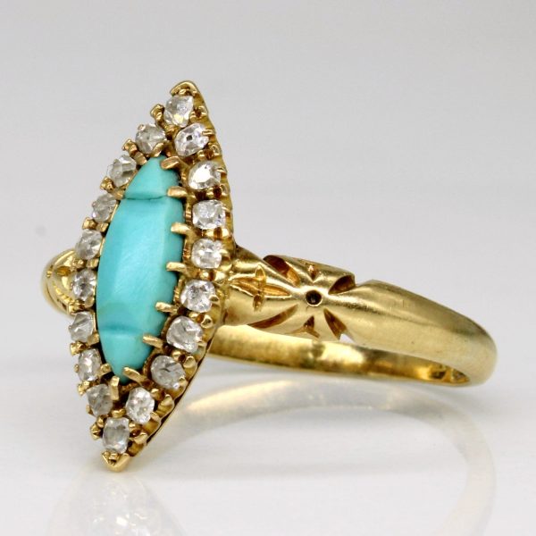 Vintage Turquoise & Diamond Halo Ring | 0.40ct, 0.18ctw | SZ 7.25 | For Sale