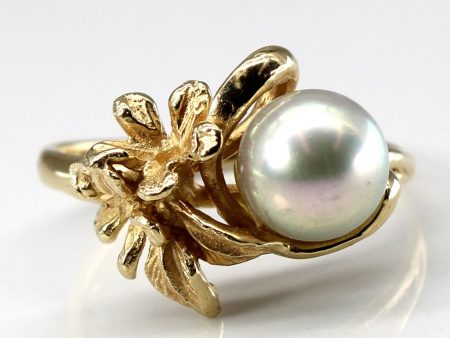 Solitaire Pearl Textured Gold Ring | SZ 7 | Hot on Sale