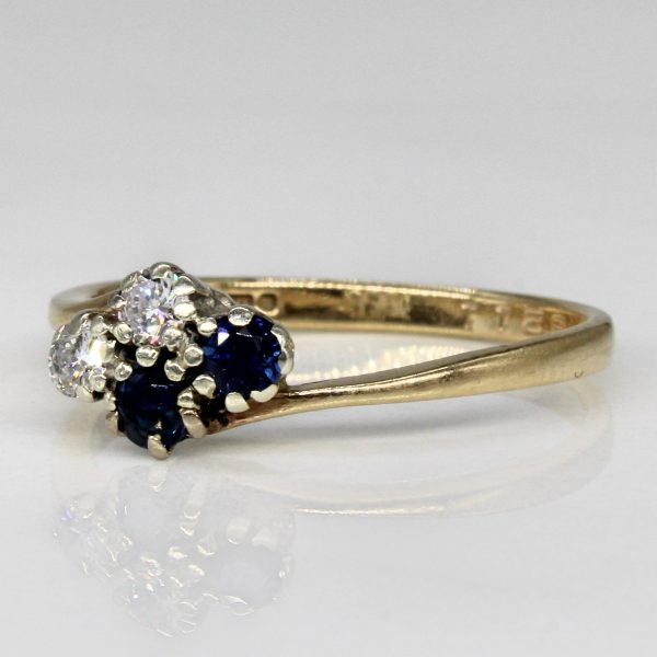 Synthetic Sapphire & Diamond Cross Over Ring | 0.18ctw, 0.15ctw | SZ 7.25 | Discount