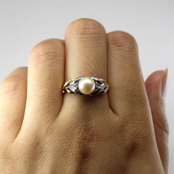 Two Tone Gold Pearl & Diamond Ring | 0.02ctw | SZ 7 | on Sale