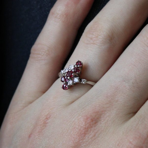 Synthetic Ruby & Diamond Waterfall Ring | 0.50ctw, 0.15ctw | SZ 8 | Cheap