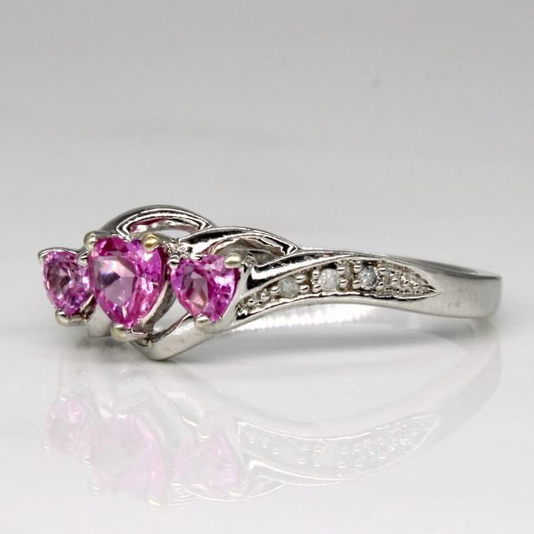 Synthetic Pink Sapphire & Diamond Heart Ring | 0.38ctw, 0.02ctw | SZ 7 | For Cheap