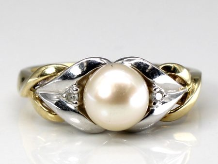 Two Tone Gold Pearl & Diamond Ring | 0.02ctw | SZ 7 | on Sale