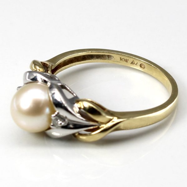 Two Tone Gold Pearl & Diamond Ring | 0.02ctw | SZ 7 | on Sale