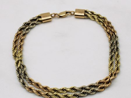 Tri Tone Gold Rope Chain Bracelet | 8  | For Sale