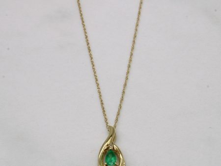 Synthetic Emerald & Diamond Pendant & Necklace | 0.18ct, 0.01ct | 18  | Fashion