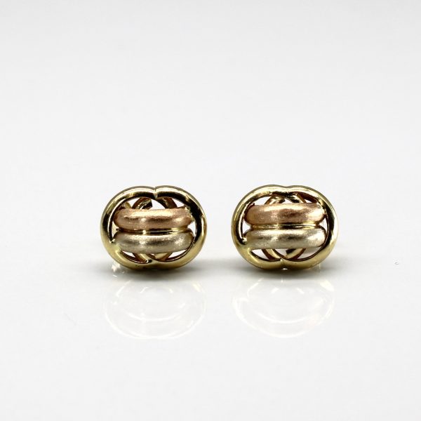 Two Tone Gold Dome Stud Earrings Hot on Sale