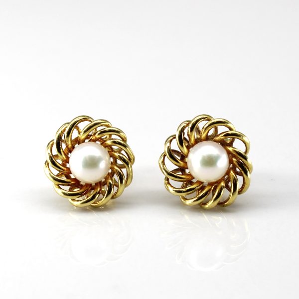 Spiral Gold Pearl Studs Fashion