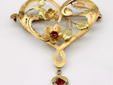 Tourmaline & Glass Heart Brooch | 0.10ctw, 0.03ctw | on Sale