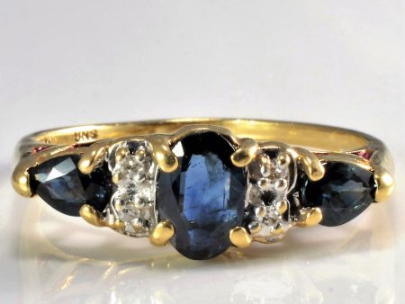 Three Stone Sapphire & Diamond Ring | 0.02 ctw | SZ 9.25 | Fashion