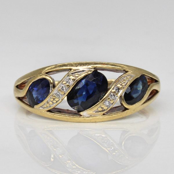 Synthetic Sapphire & Diamond Cross Over Ring | 1.10ctw, 0.02ctw | SZ 7 | Online now