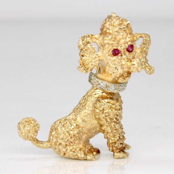 Synthetic Ruby & Natural Diamond Poodle Brooch | 0.03ctw, 0.02ctw | Online