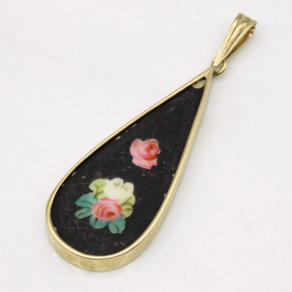 Vintage 14k Yellow Gold Floral Panting Pendant Discount