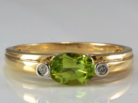 Simple Oval Peridot & Diamond Ring | 0.04 ctw, SZ 8 | on Sale