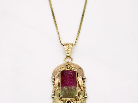 Watermelon Tourmaline Pendant & Necklace | 4.80ct | 18  | For Sale