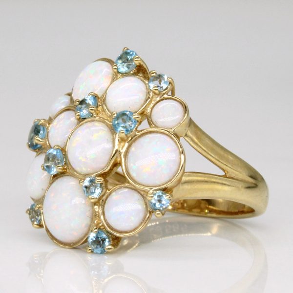 White Opal & Blue Topaz Cocktail Ring | 2.47ctw, 0.61ctw | SZ 6.5 | Cheap