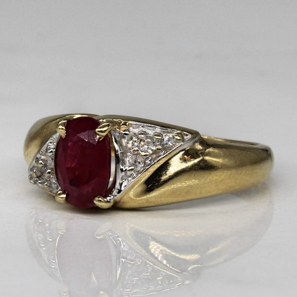 Synthetic Ruby & Diamond Cocktail Ring | 0.65ct, 0.05ctw | SZ 6 | Fashion