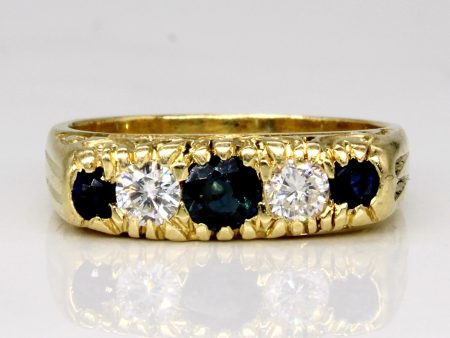 Vintage 18k Sapphire & Diamond Five Stone Band | 0.38ctw, 0.30ctw | SZ 6.75 | For Cheap