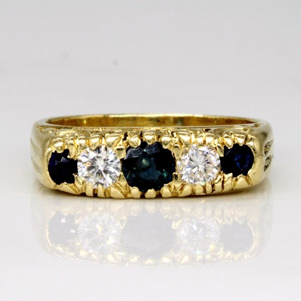 Vintage 18k Sapphire & Diamond Five Stone Band | 0.38ctw, 0.30ctw | SZ 6.75 | For Cheap