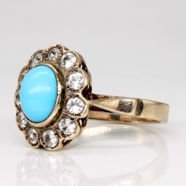 Turquoise & Paste Glass Halo Ring | 1.75ct, 0.55ctw | SZ 5.5 | Hot on Sale