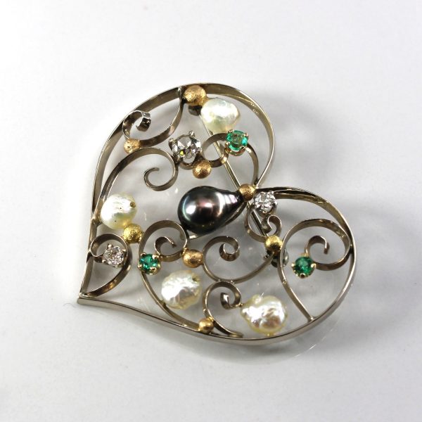 Vintage Heart Design Multi Gemstone Brooch Online now