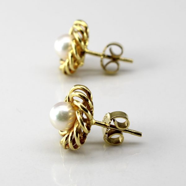 Spiral Gold Pearl Studs Fashion