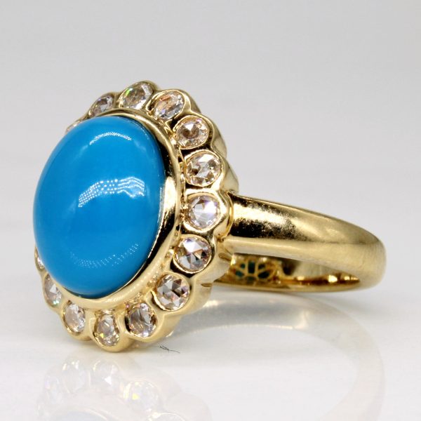 Turquoise & Diamond Cocktail Ring | 3.30ct, 0.24ctw | SZ 7.25 | For Cheap