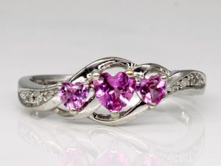 Synthetic Pink Sapphire & Diamond Heart Ring | 0.38ctw, 0.02ctw | SZ 7 | For Cheap