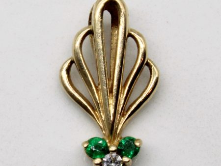 Synthetic Emerald & Diamond Art Deco Style Pendant | 0.03ctw, 0.02ct | Fashion