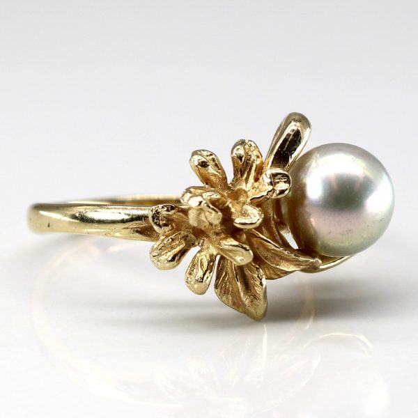 Solitaire Pearl Textured Gold Ring | SZ 7 | Hot on Sale