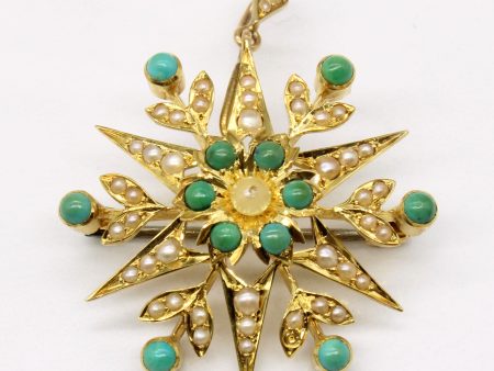 Vintage Turquoise & Pearl Brooch & Pendant | 0.70ctw | Fashion