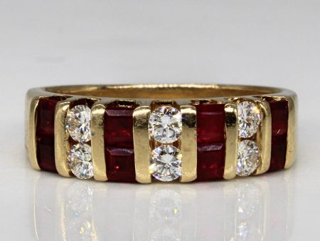 Tension Set Synthetic Ruby & Diamond Ring | 0.75ctw, 0.36ctw | SZ 7 | For Sale