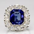 Vintage Platinum Synthetic Sapphire & Natural Old Cut Diamond Cocktail Ring | 6.55ct, 1.54ctw SI1 2 G-I | SZ 5.5 | Online