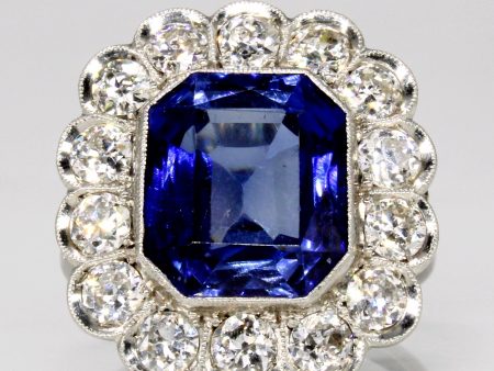 Vintage Platinum Synthetic Sapphire & Natural Old Cut Diamond Cocktail Ring | 6.55ct, 1.54ctw SI1 2 G-I | SZ 5.5 | Online