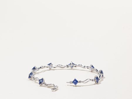 14k White Gold Sapphire and Diamond Bracelet | 4.05ctw, 0.01ctw | 7.5  Online Hot Sale