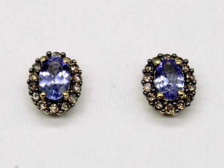 Tanzanite and Diamond Halo 10k Earrings | 0.56ctw, 0.14ctw | Online Hot Sale